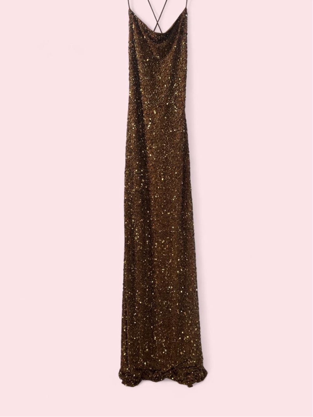 Retrofete Bronze Sequin Beaded Slip Maxi Dress